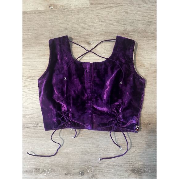 Purple beaded and velvet cropped India blouse size 32 - Picture 3 of 7